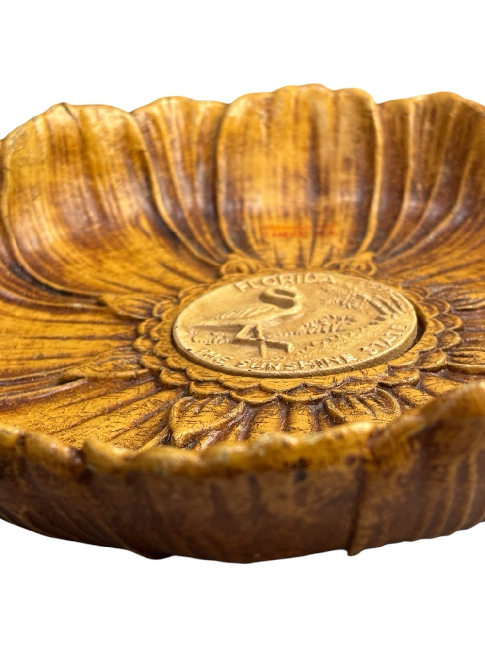 Vintage Florida Souvenir Bowl The Sunshine State Molded Resin Sunflower Shaped - Picture 3 of 10